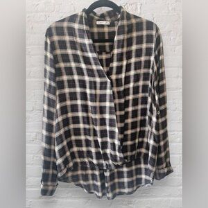 Dex Plaid Long Sleeves Wrap Top Blouse Black Red Size Medium High Low